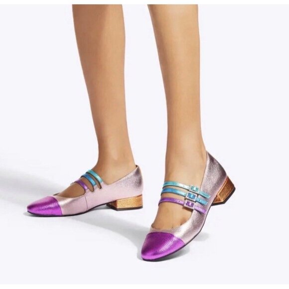 Kurt Geiger Pierra Multicolor Rainbow Leather Metallic Mary Jane Heels US 6.5 - Picture 1 of 11